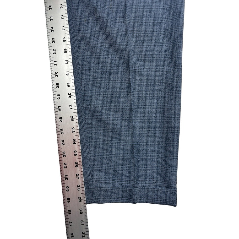 vtg USA Blue Plaid 34x30 High Waisted Pleated Dress Suit Pants Relaxed Taper - Picture 4 of 8